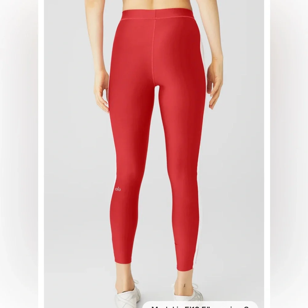 ALO Yoga Red Leggings with White Side Stripes